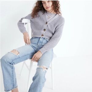 Madewell cropped button up Chunky Knit Lilac grey cardigan perfect condition XS